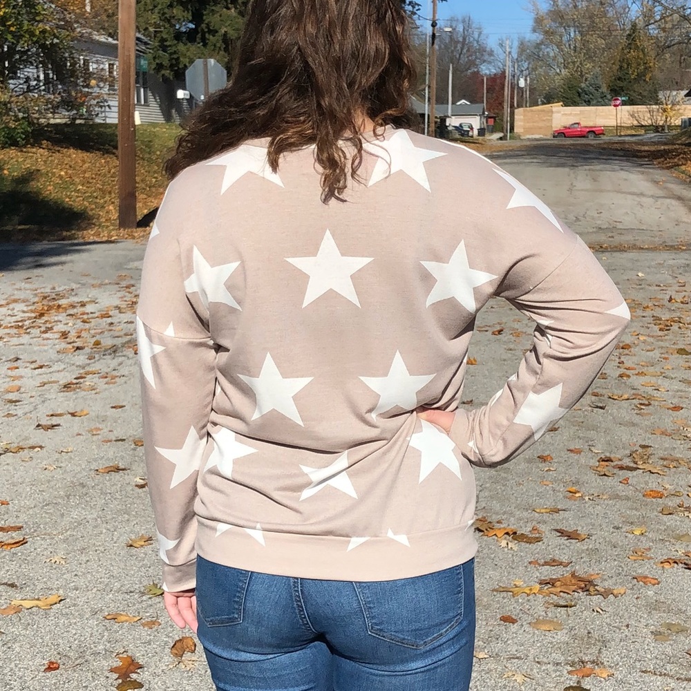 Stars Tan Banded Long Sleeve Top! NEW! - Picture 5 of 10